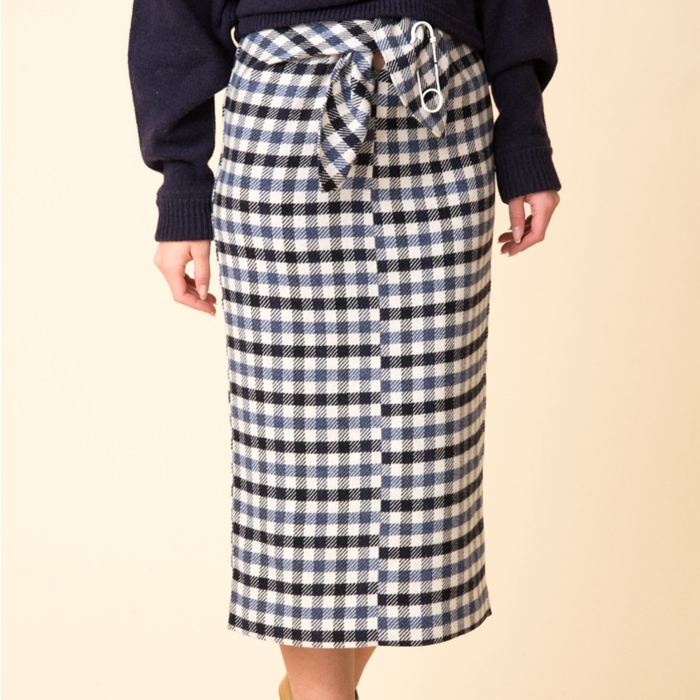 TIBI FAIRFAX GINGHAM TIE FRONT SKIRT